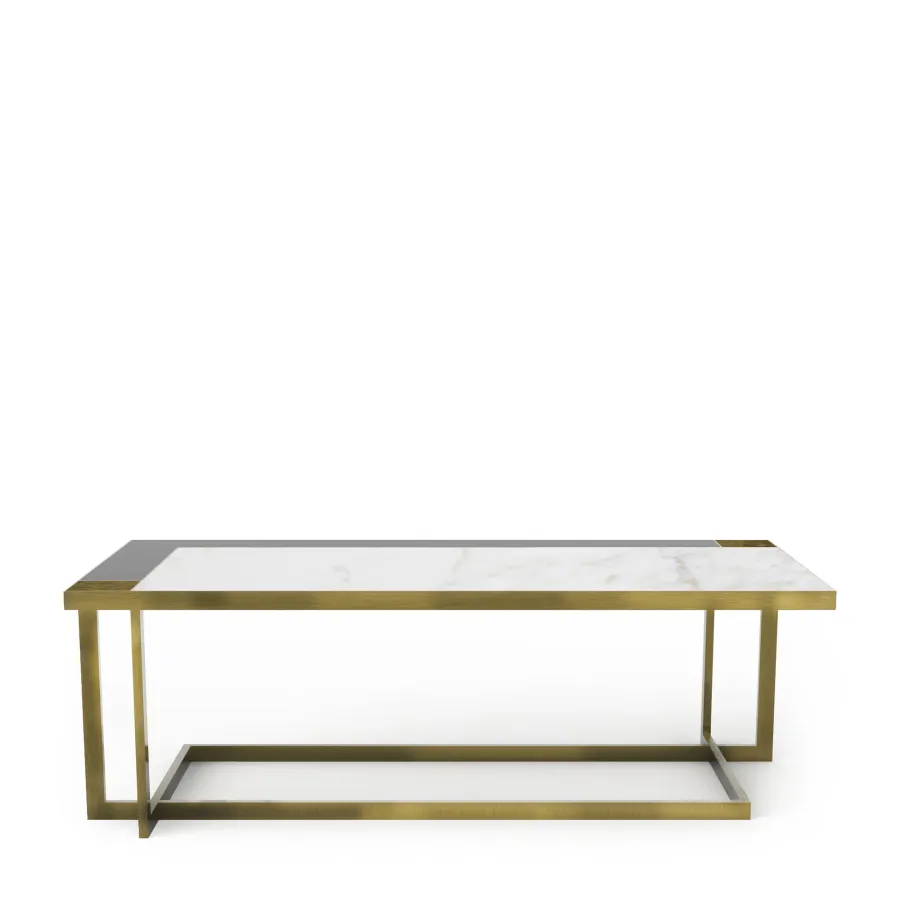 obrazek 1 Elegancki prostokątny stolik kawowy z mosiężną ramą  H.40xL.120xP.60 cm