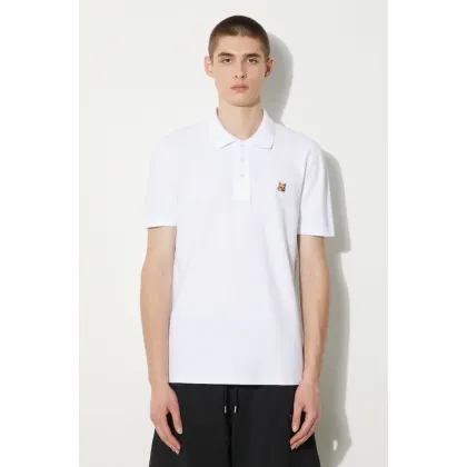 Zdjęcie Maison Kitsuné polo bawełniane Fox Head Patch Regular Polo kolor biały z aplikacją LM00208KJ7002