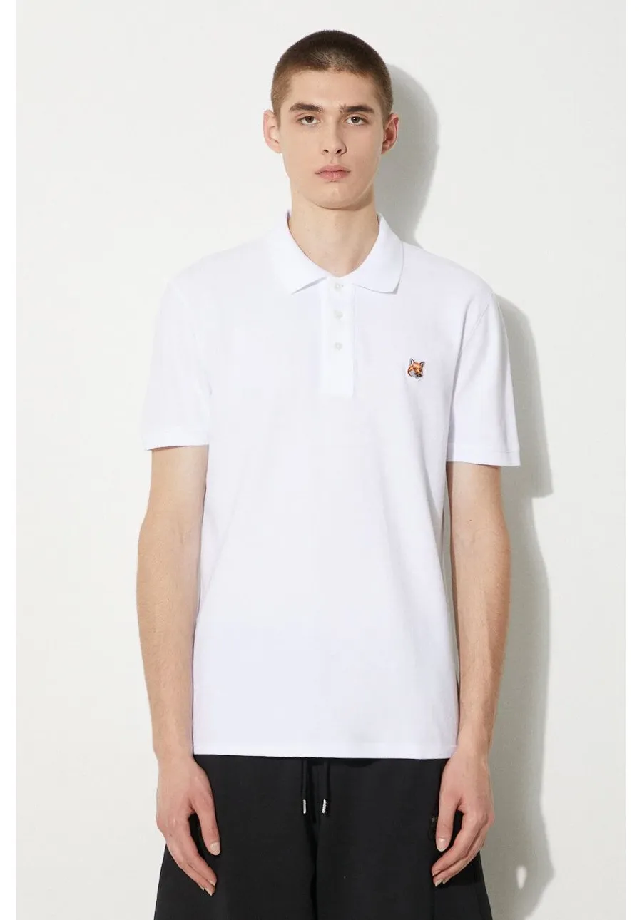 obrazek 1 Maison Kitsuné polo bawełniane Fox Head Patch Regular Polo kolor biały z aplikacją LM00208KJ7002