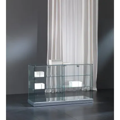 Zdjęcie Podwójna ekspozycyjna lada sklepowa z hartowanego szkła i sztucznej skóry