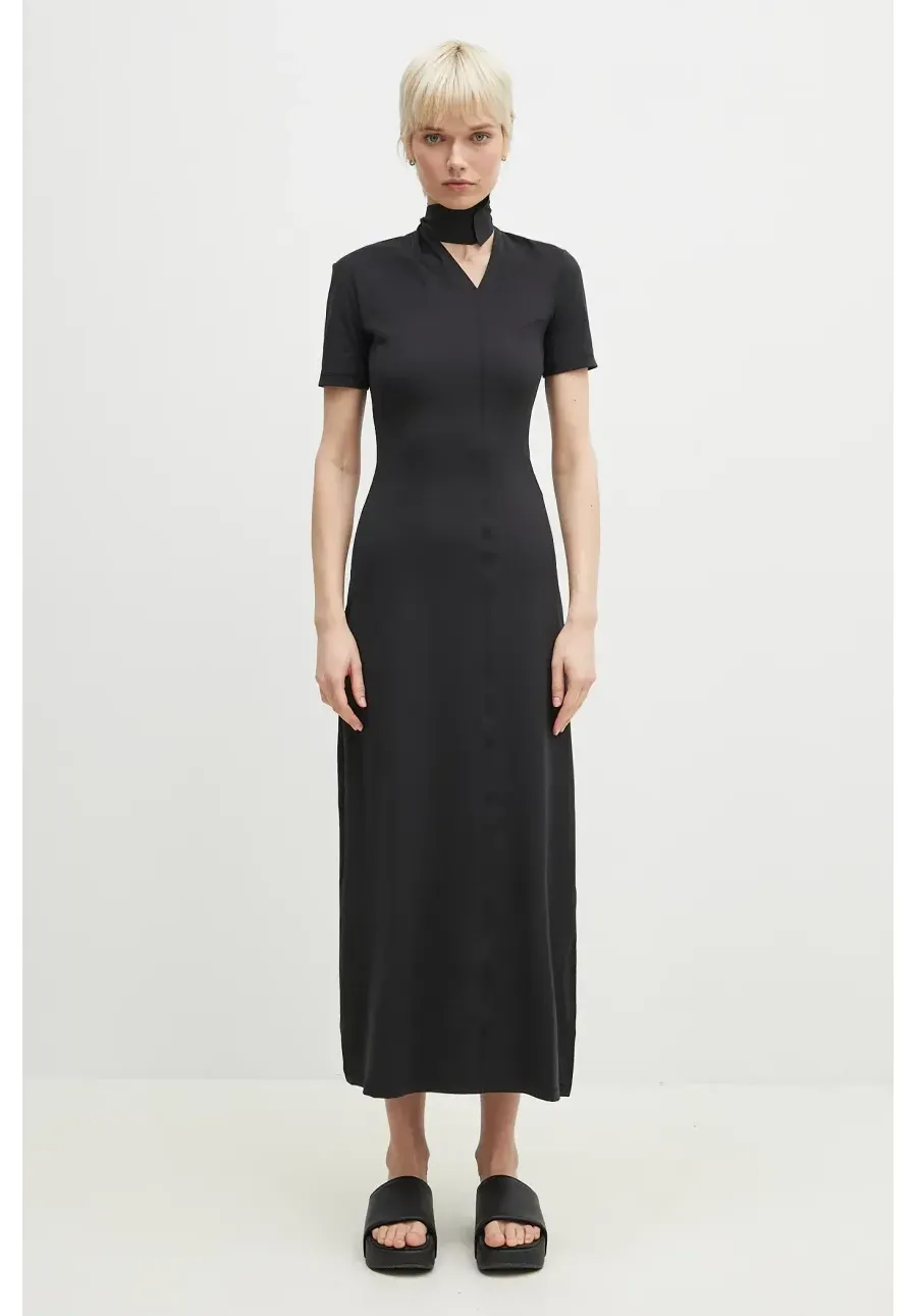 obrazek 1 Y-3 sukienka Fitted Neck Closure Dress kolor czarny maxi prosta JI7088