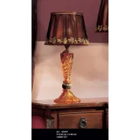 Zdjęcie Bursztynowa lampa ze szkła Murano z brązowym jedwabnym kloszem ze spoiwami i złotymi wykończeniami - Il Paralume Marina