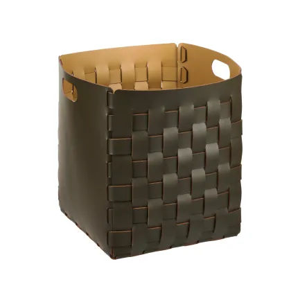 Zdjęcie Piękny stylowy ciemnooliwkowy kosz Bottega 35x35xH40 cm