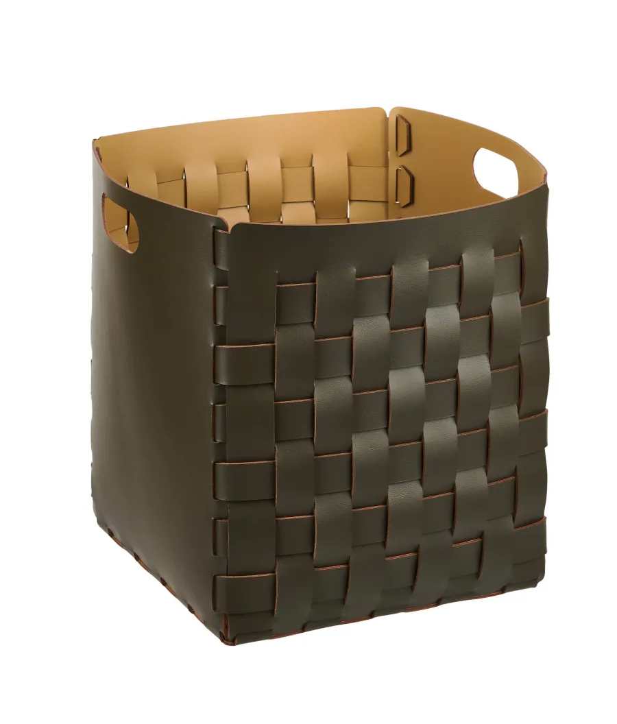 obrazek 1 Piękny stylowy ciemnooliwkowy kosz Bottega 35x35xH40 cm