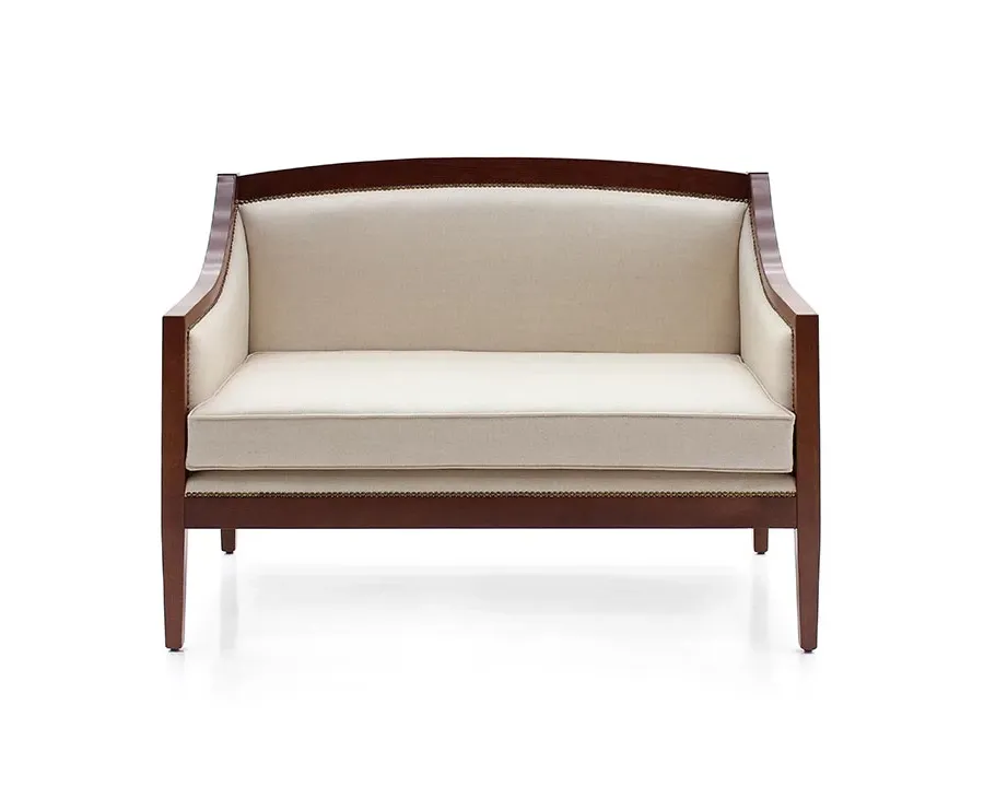 obrazek 1 Wygodna beżowa sofa w stylu art deco o strukturze drewna bukowego - Sevensedie