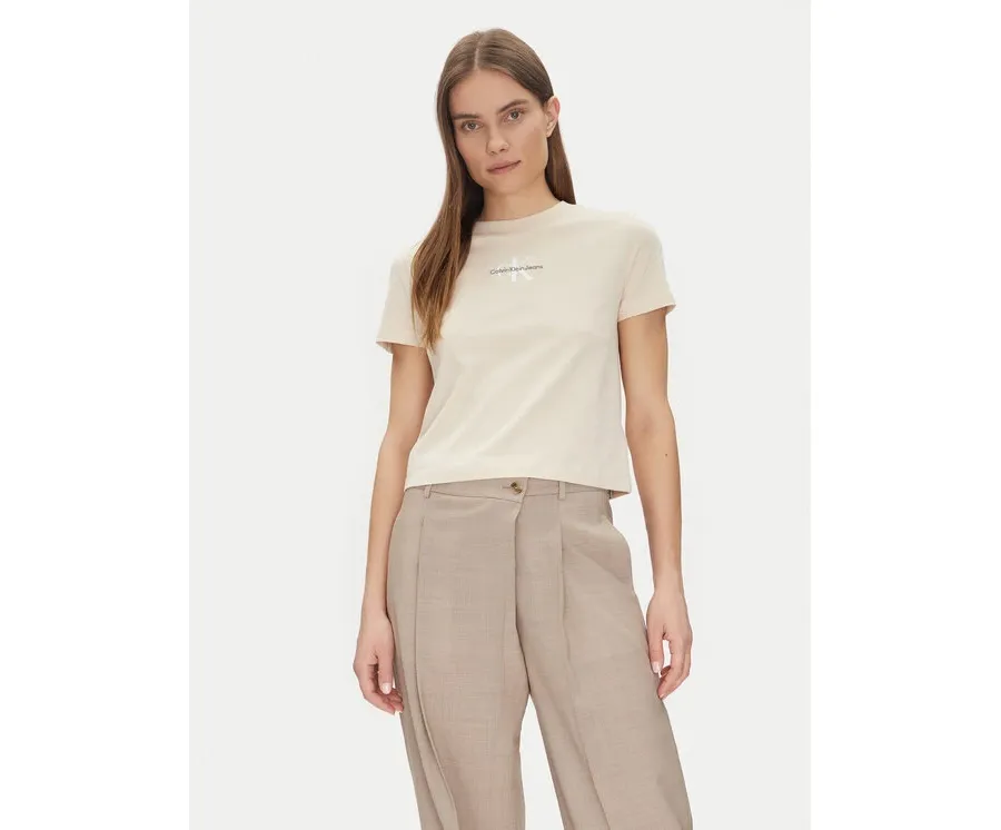 obrazek 1 Calvin Klein Jeans T-Shirt Monologo Baby Tee J20J223113 Beżowy Slim Fit