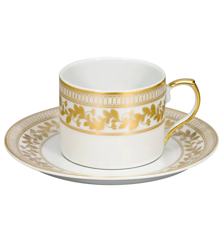 obrazek 1 Porcelanowa filiżanka na herbatę z talerzykiem ze złotym roślinnym motywem - Vista Alegre