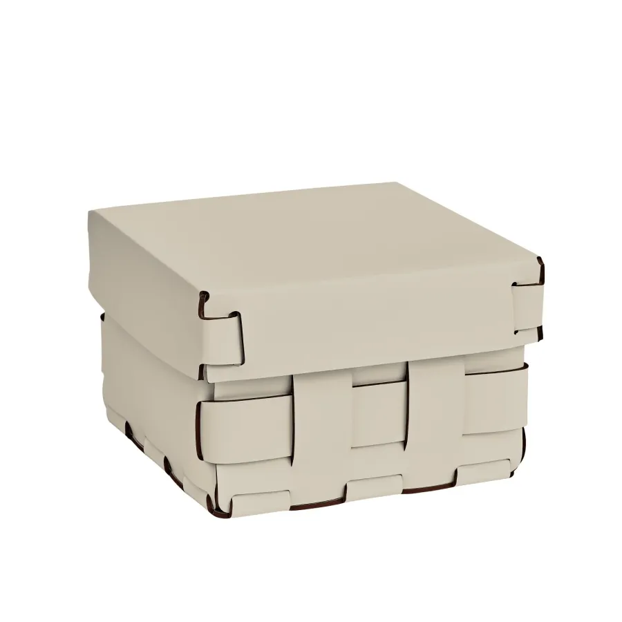 obrazek 1 Skórzany pleciony kosz Bottega 19x19xH13 cm w kolorze waniliowym