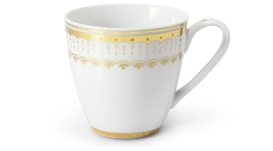 obrazek 1 Biały kubek z porcelany zdobiony oryginalnym złotym ornamentem – wariant 3 – Leander