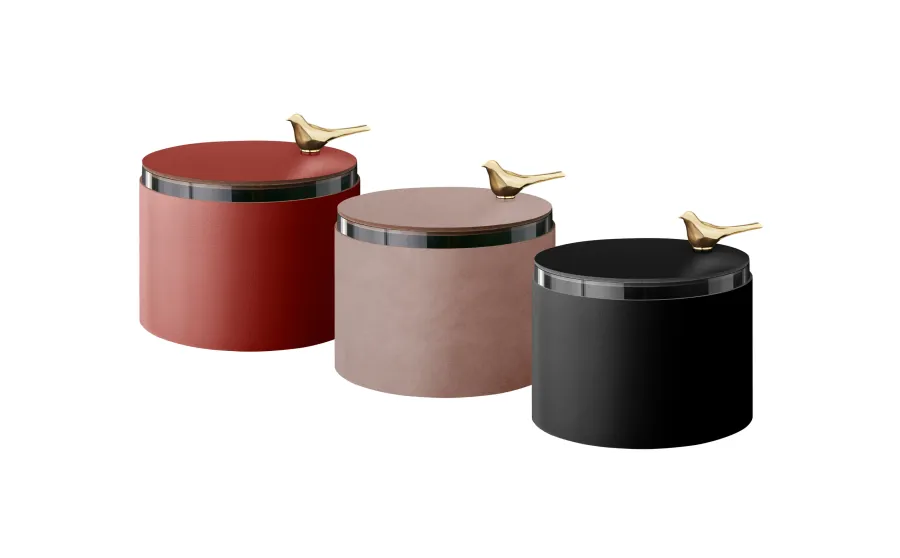 obrazek 2 Luksusowe pudełko Ø15xH10 cm wykonane ze skóry w kolorze pudrowego różu