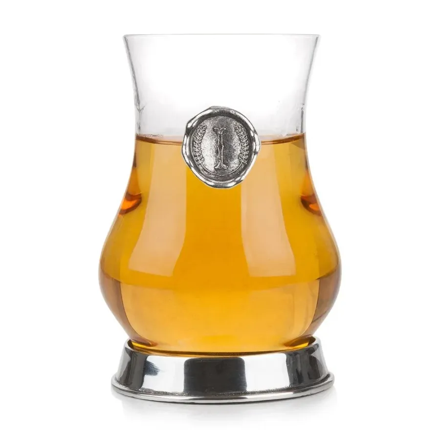 obrazek 1 Stylowy prezent – szklanka do degustacji whisky z cynowym emblematem z literą „I”