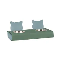 Picture Stylish leather cat bowl holder 40x16xH6 cm in eucalyptus color