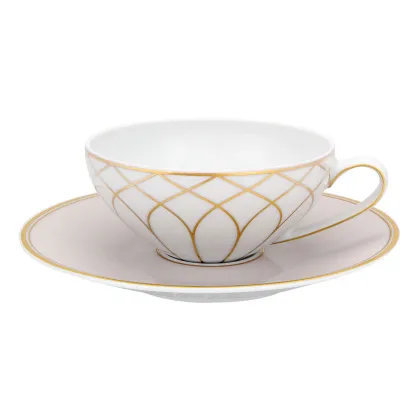 Picture Terrace porcelain tea cup and saucer with a geometric motif and gold finish - 4 pieces - Vista Alegre