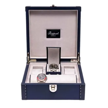 Picture A unique navy blue leather case for a watch collector