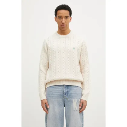 Zdjęcie FILA+ sweter wełniany Cabled Knitted Crewneck kolor beżowy ciepły 42FW24JJ02544C007