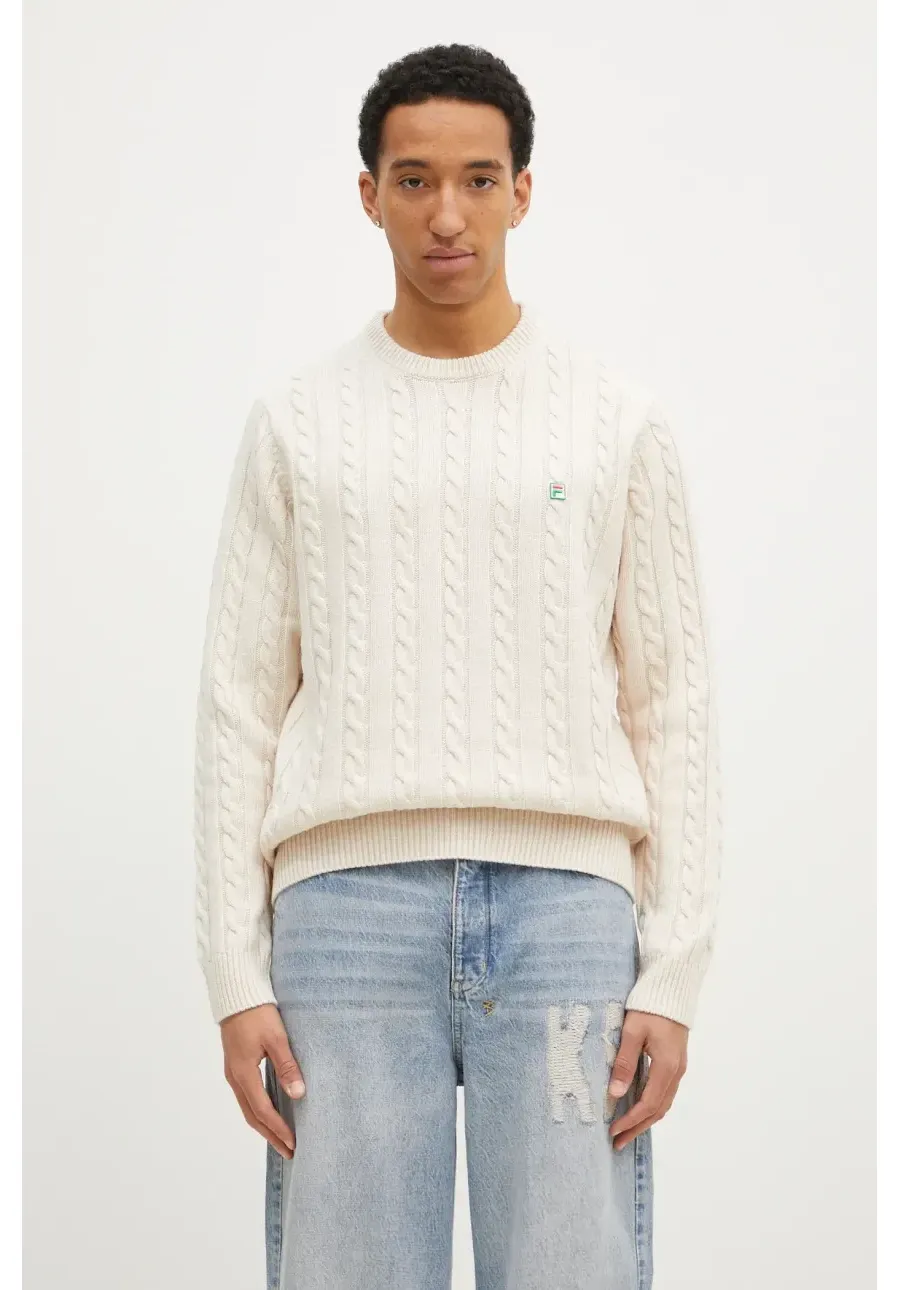 obrazek 1 FILA+ sweter wełniany Cabled Knitted Crewneck kolor beżowy ciepły 42FW24JJ02544C007