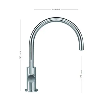 Zdjęcie Niezwykła bateria jednootworowa z obrotową wylewką, dostępna w matowej stali nierdzewnej
