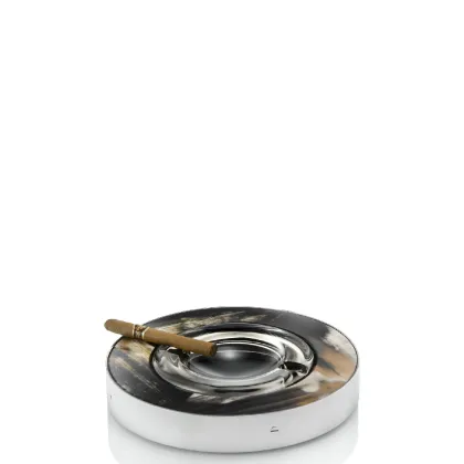 Picture Elegant ashtray made of dark horn and stainless steel - Arcahorn