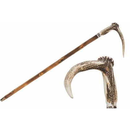 Zdjęcie Oryginalna brązowa laska z rączką z poroża jelenia – Pasotti