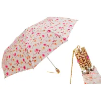 Zdjęcie Elegancki parasol damski zdobiony subtelnym kwiatowym motywem z rączką wysadzaną klejnotami - Pasotti