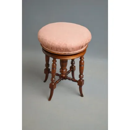 Zdjęcie Edwardianski taboret do toaletki z mahoniu, z obrotowym siedziskiem - antyk