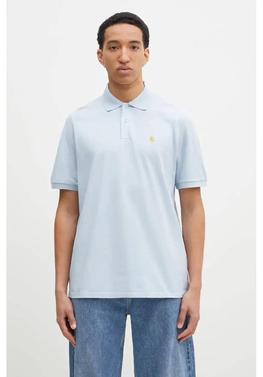 obrazek 1 Carhartt WIP polo bawełniane S/S Chase Pique Polo męski kolor niebieski gładki I023807.2VLXX