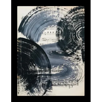 Zdjęcie Black no 20. Akryl na starych, archiwalnych nutach, 34 x 27