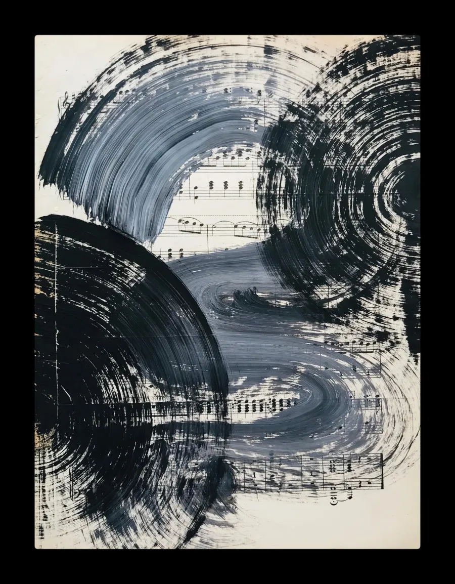 obrazek 1 Black no 20. Akryl na starych, archiwalnych nutach, 34 x 27