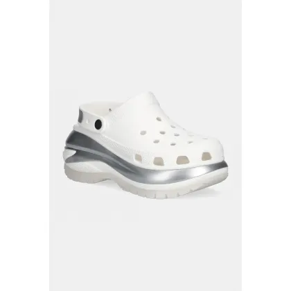 Zdjęcie Crocs klapki Mega Crush Metallic Clog damskie kolor biały na platformie 210368