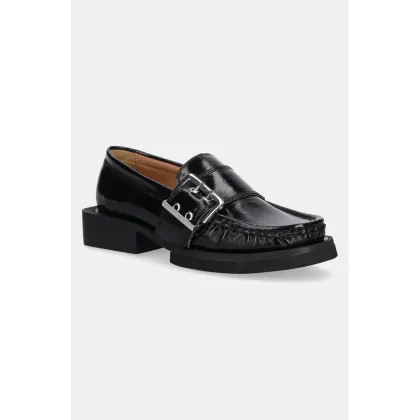 Zdjęcie GANNI mokasyny Feminine Buckle Loafer Naplack damskie kolor czarny na płaskim obcasie S2534