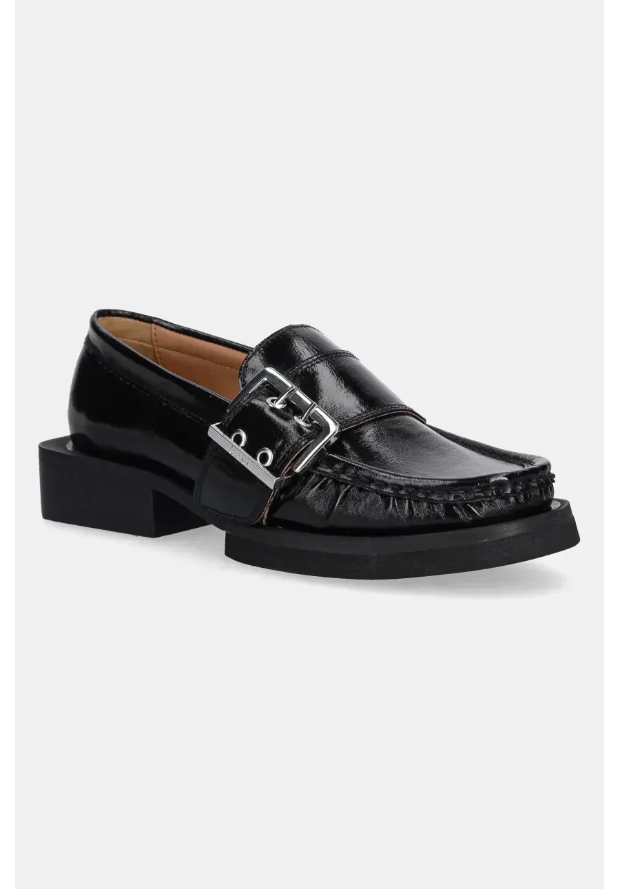 obrazek 1 GANNI mokasyny Feminine Buckle Loafer Naplack damskie kolor czarny na płaskim obcasie S2534