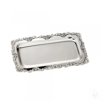 Zdjęcie Pięknie zdobiona prostokątna srebrna taca Flower - Zaramella Argenti