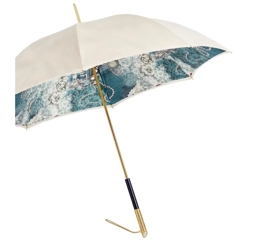 obrazek 8 Piękny stylowy parasol damski w kolorze perłowym z wyjątkową rączką - Pasotti