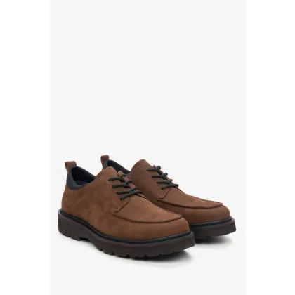 Zdjęcie Estro: Ciemnobrązowe półbuty męskie z nubuku z wypukłym szwem