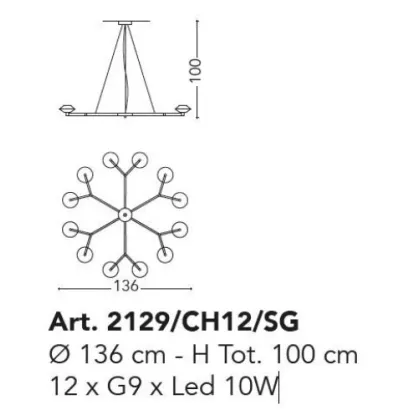 Zdjęcie Żyrandol w stylu art deco wykonany z mosiądzu z delikatnym złotym wykończeniem z włoskimi ręcznie wycinanymi kryształowymi miseczkami - Il Paralume Marina