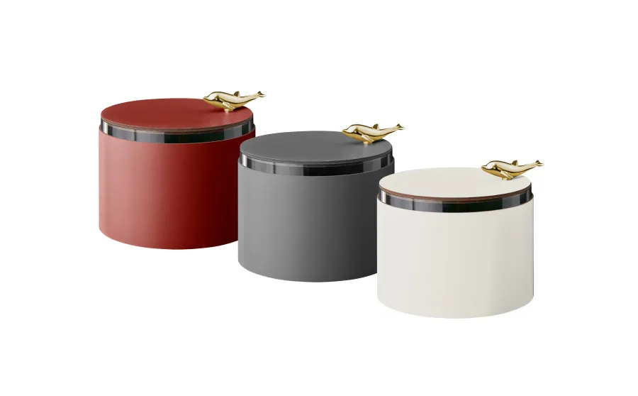 obrazek 2 Szare skórzane pudełko Ø15xH10 cm ozdobione delfinem