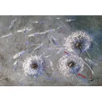 Zdjęcie Krzysztof Trzaska, obraz Dmuchawce z cyklu Polskie pejzaże, akryl/płótno, 95x135, 2016