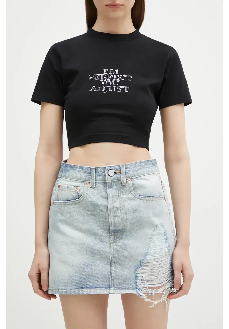 obrazek 1 VETEMENTS spódnica jeansowa Destroyed Denim Mini kolor niebieski mini prosta WA66SK500L