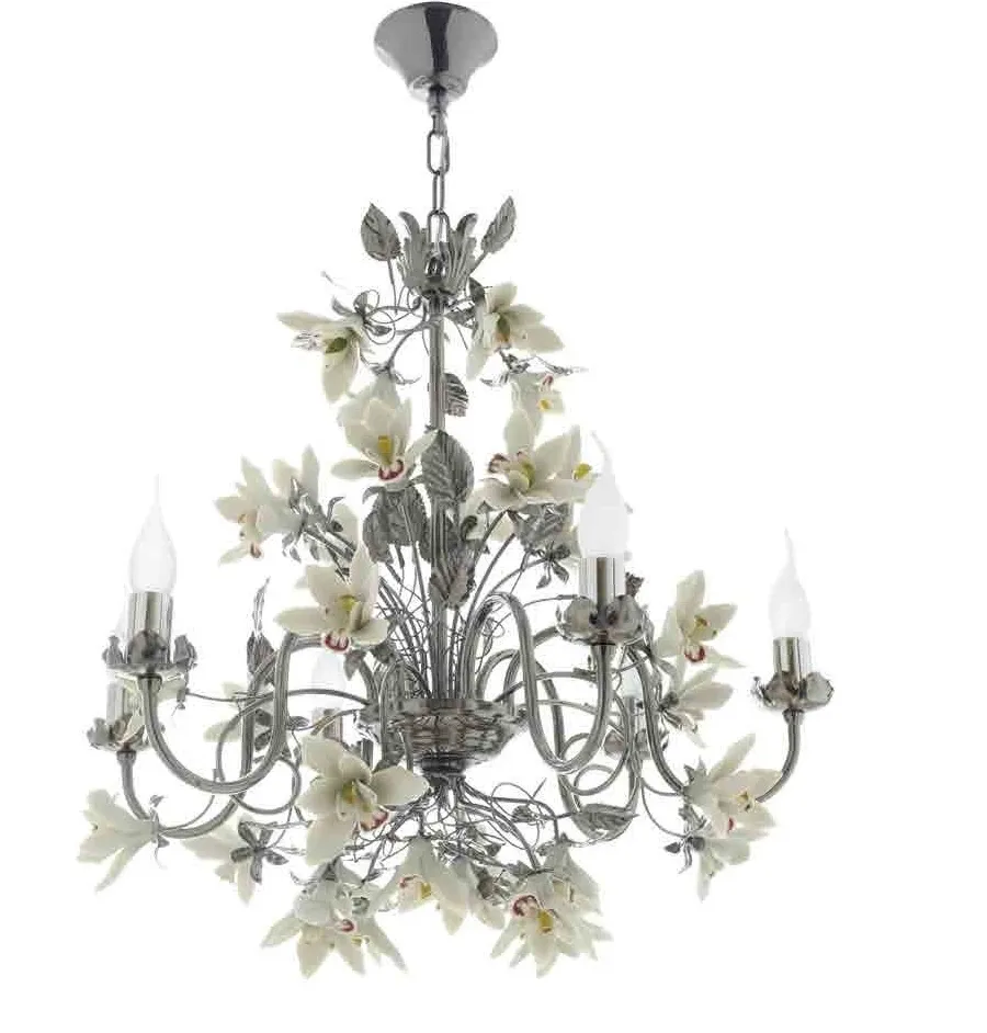 obrazek 1 Prestiżowy żyrandol na 6 żarówek z pięknymi orchideami - Napoleon