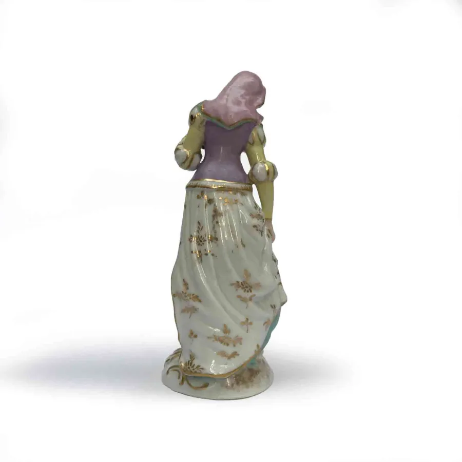 obrazek 5 Figurka ze starej porcelany paryskiej przedstawiająca kobietę stojącą na okrągłej podstawie