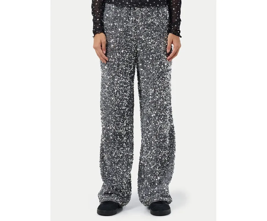 obrazek 1 Noisy May Spodnie materiałowe Mia 27032396 Srebrny Loose Fit