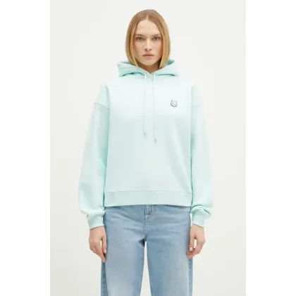 Zdjęcie Maison Kitsuné bluza bawełniana Bold Fox Head Patch Comfort Hoodie damska kolor turkusowy z kapturem gładka MW00704KM0307