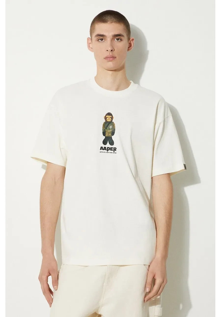 obrazek 1 AAPE t-shirt bawełniany Theme Tee męski kolor beżowy z nadrukiem AAPTEM1498XXM