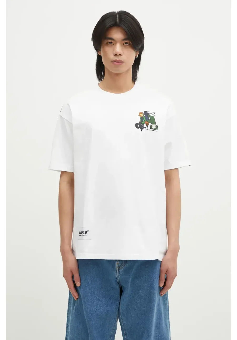 obrazek 1 AAPE t-shirt bawełniany Aaper męski kolor biały z nadrukiem AAPTEM1574XXN