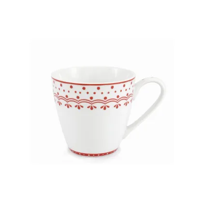 Zdjęcie Stylowy czeski kubek z porcelany z czerwonym zdobieniem z kolekcji HyggeLine - wariant 1 – Leander