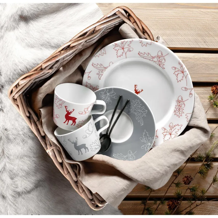 obrazek 4 Porcelanowy talerz głęboki do zupy 23,5 cm zdobiony czerwonym motywem liści dębu i żołędzi - Seltmann Weiden