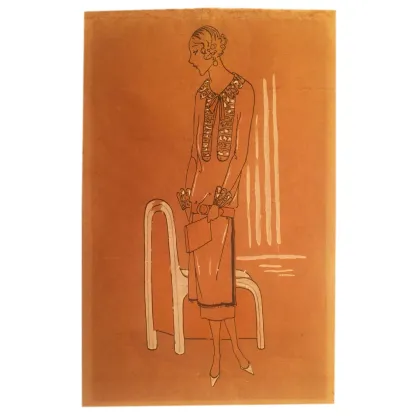 Picture Ink and watercolor drawing on paper of a model of Liberty period costumes