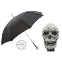 Picture Elegant black men's umbrella with a skull-shaped handle studded with Swarovski crystals - Pasotti