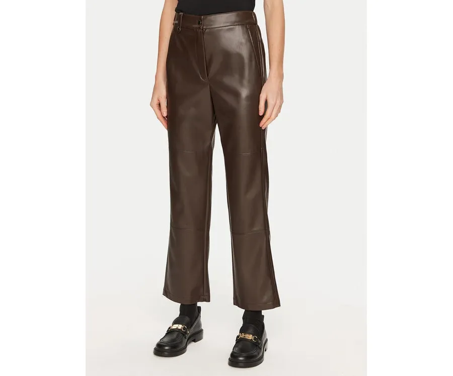 obrazek 1 Max Mara Leisure Spodnie z imitacji skóry Struzzo 2426786098 Brązowy Straight Fit