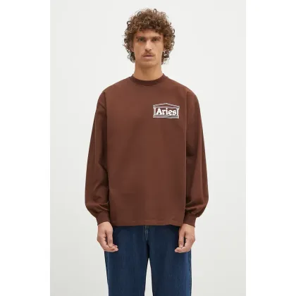 Zdjęcie Aries longsleeve bawełniany Temple Longsleeve Tee kolor brązowy z nadrukiem AR6066602